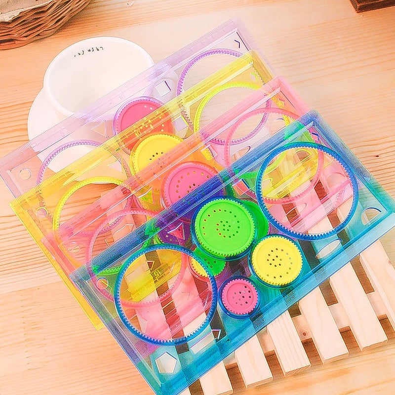 yueton 4pcs Transparent Colorful Plastic Washable Drawing Painting Graphics Stencils Scale Template Sets for Kid Craft, School Project - Image 2